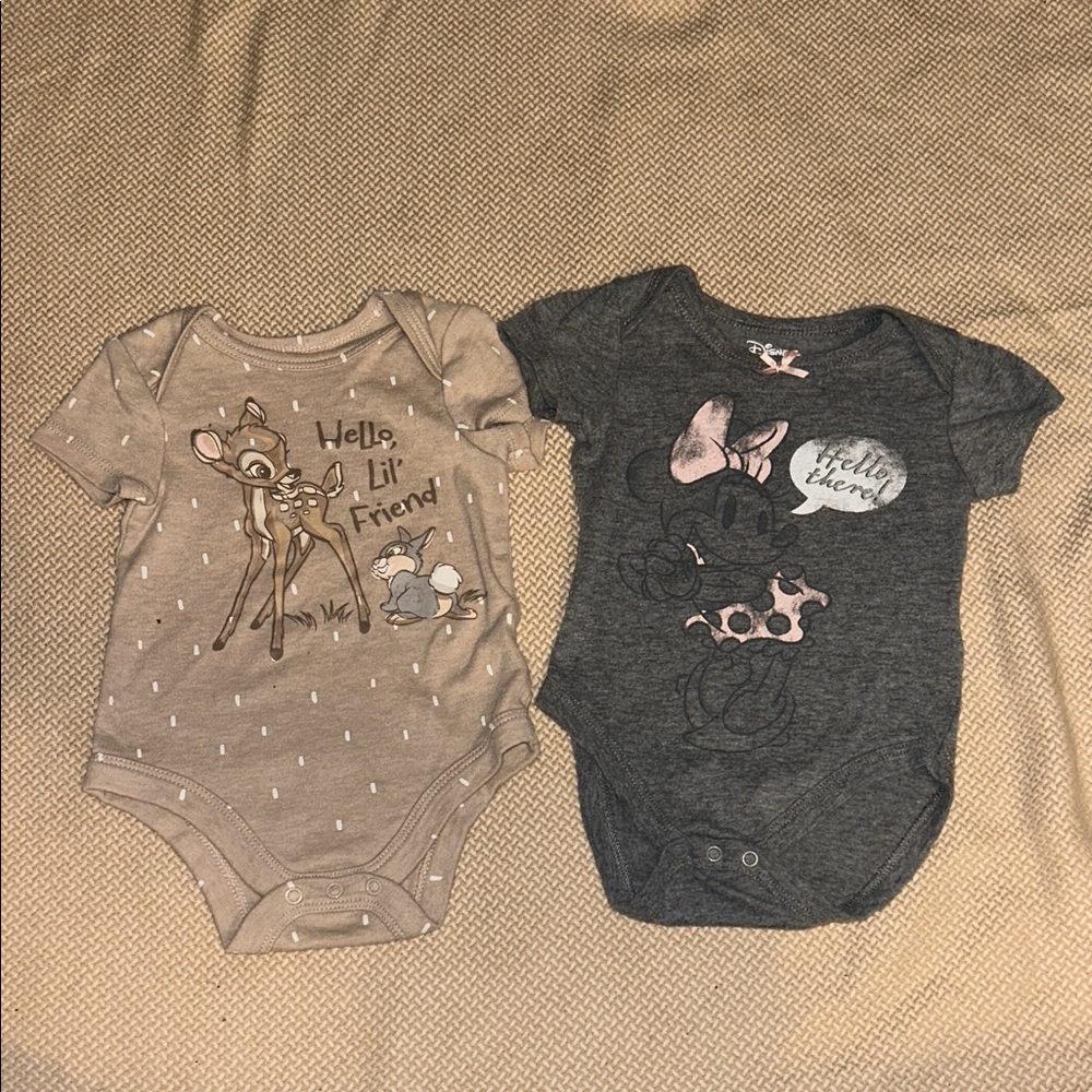 Disney Bambi and Minnie Mouse Bodysuit Set - Tan and Gray